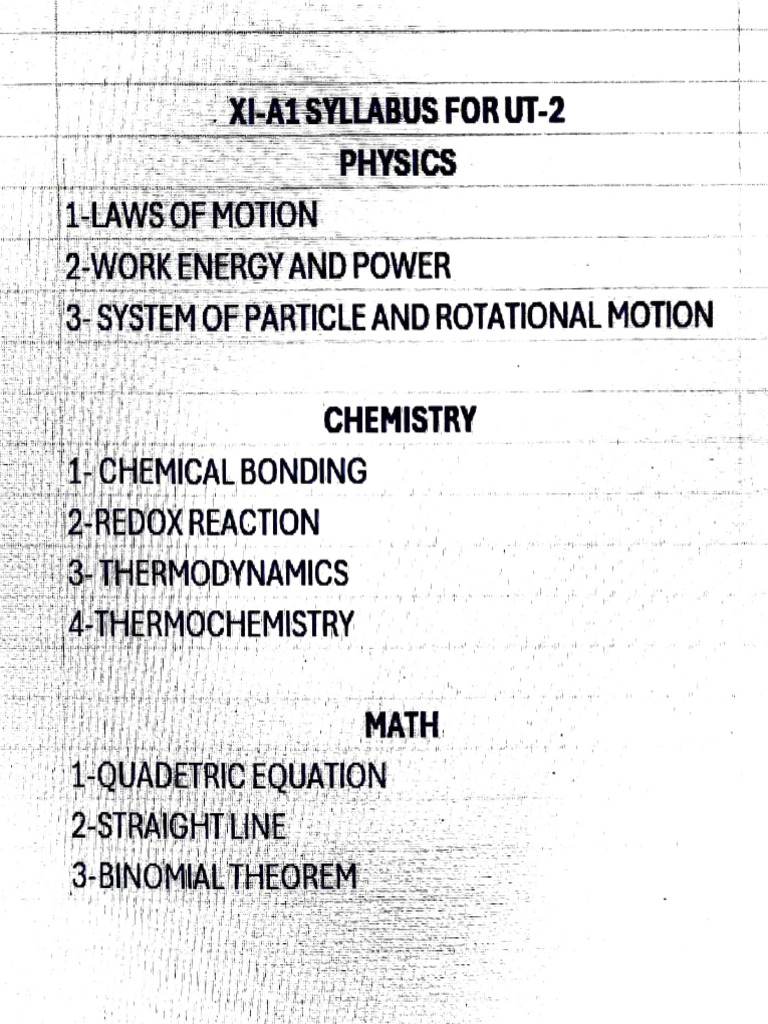 UT-2 Syllabus: Physics, Chemistry, Math | PDF