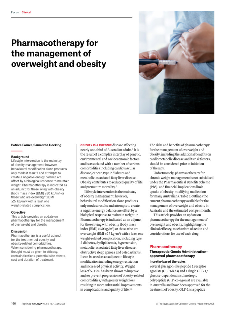 Pharmacotherapy for Obesity in Australia | PDF | Obesity | Drugs