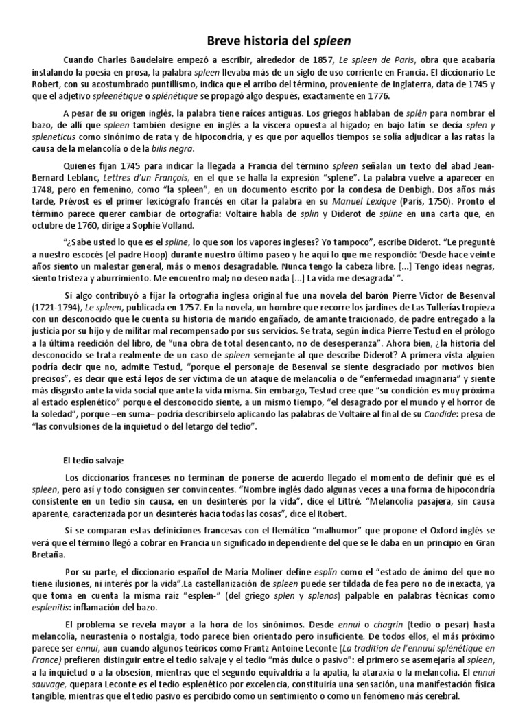 Breve Historia Del Spleen PDF Charles Baudelaire Les Fleurs Du Mal