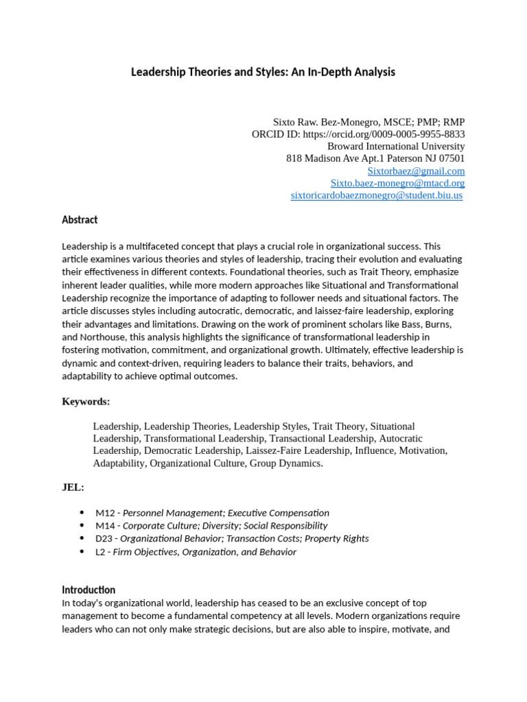 Leadership Theories and Styles | PDF | Leadership | Transformational ...