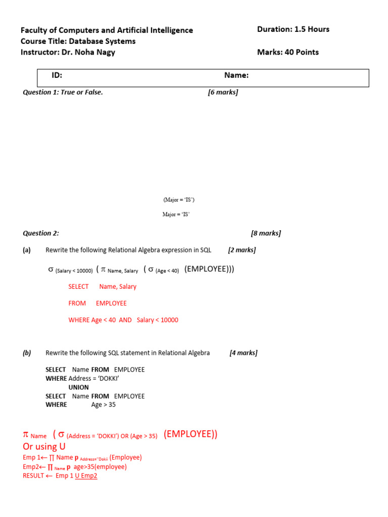 Database MidTerm 2019 | PDF | Relational Model | Software Engineering
