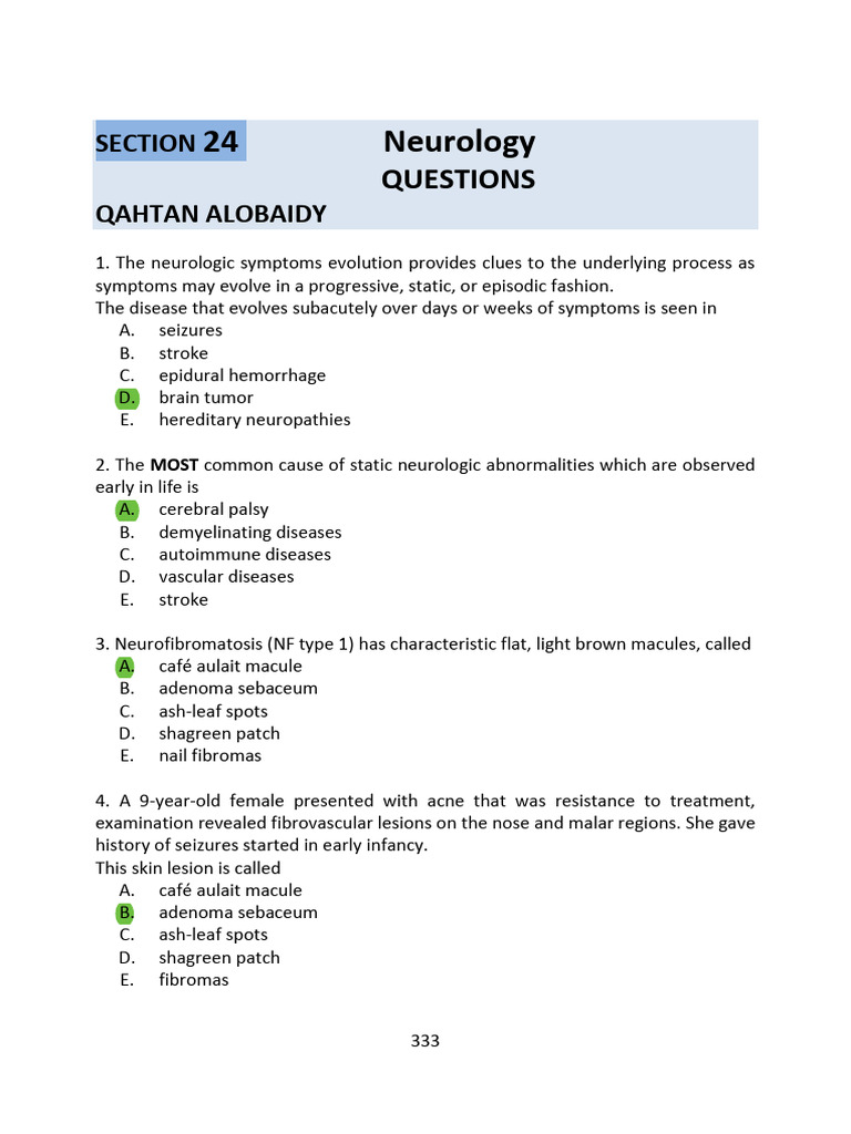 Neurology Exam Questions and Answers | PDF | Headache | Epilepsy