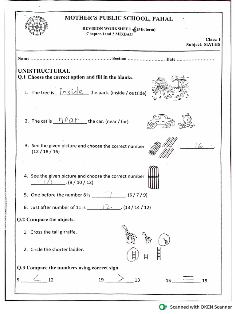 STD-I Math Revision Worksheet | PDF