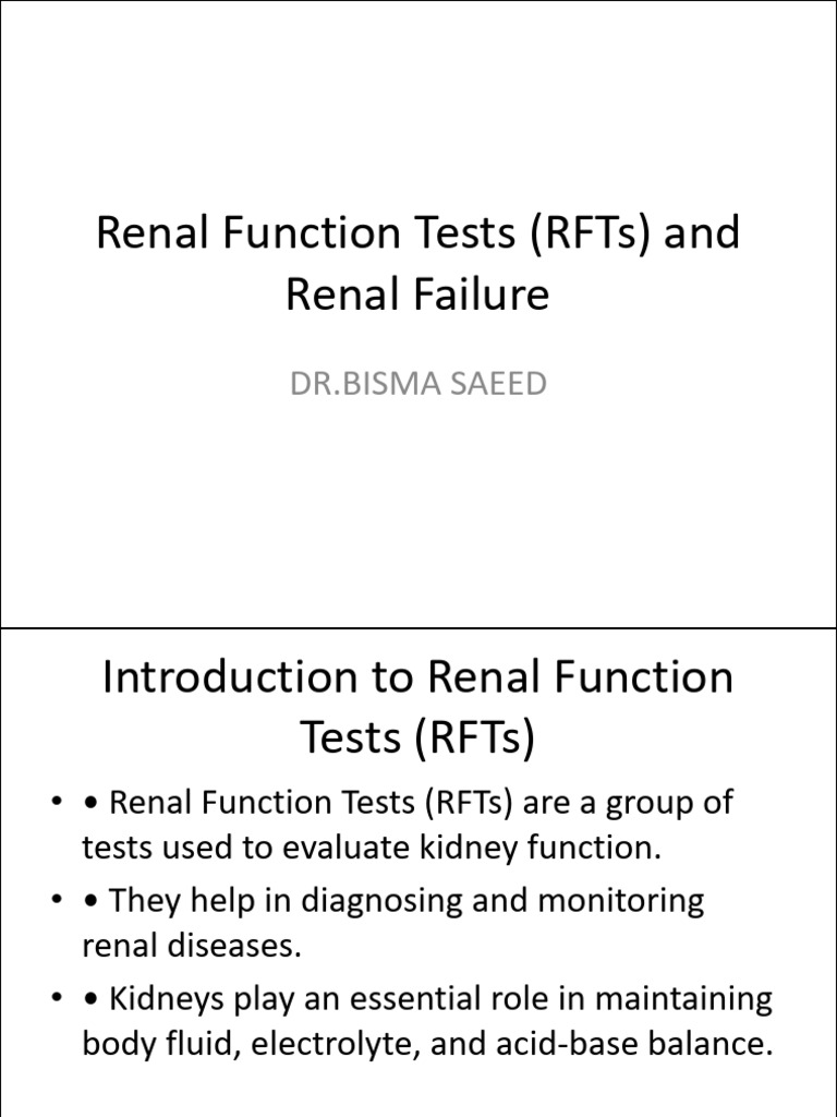 RFTs and Renal Failure Presentation (1) - 1 | PDF | Kidney | Creatinine