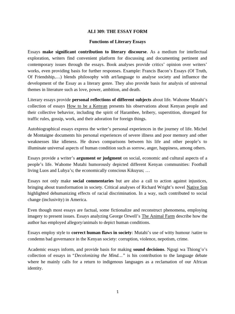 ALI 309 Functions of Essays | PDF | Essays | Reason