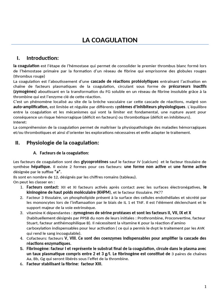 Comprendre la coagulation sanguine | PDF | Coagulation | Hémostasie