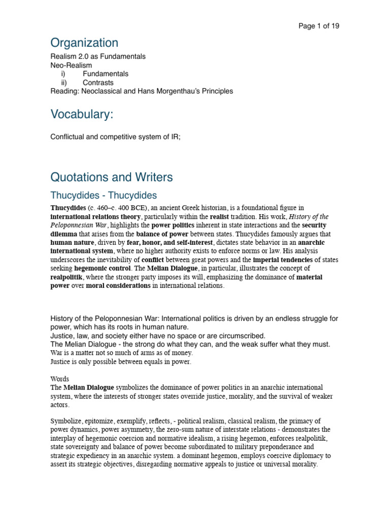 Realism in International Relations Explained | PDF | Carl Von ...