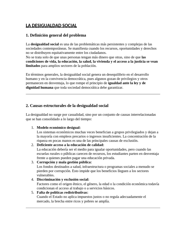 Causas y Consecuencias de la Desigualdad Social | PDF | Desigualdad ...