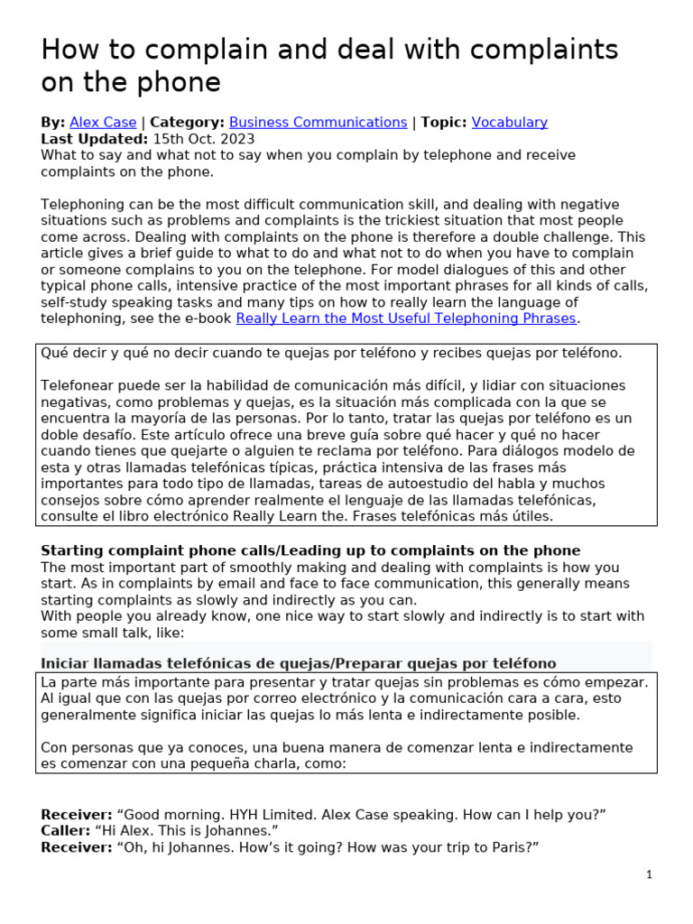 How To Complain and Deal With Complaints On The Phone | PDF