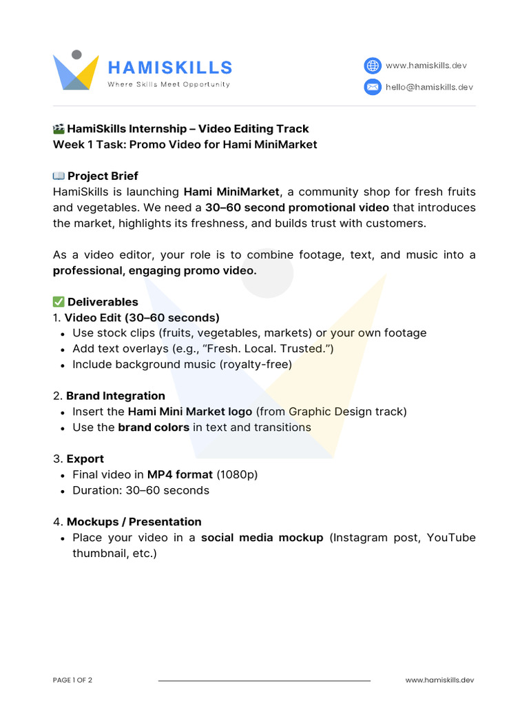 HamiSkills Video Editing Internship Task | PDF