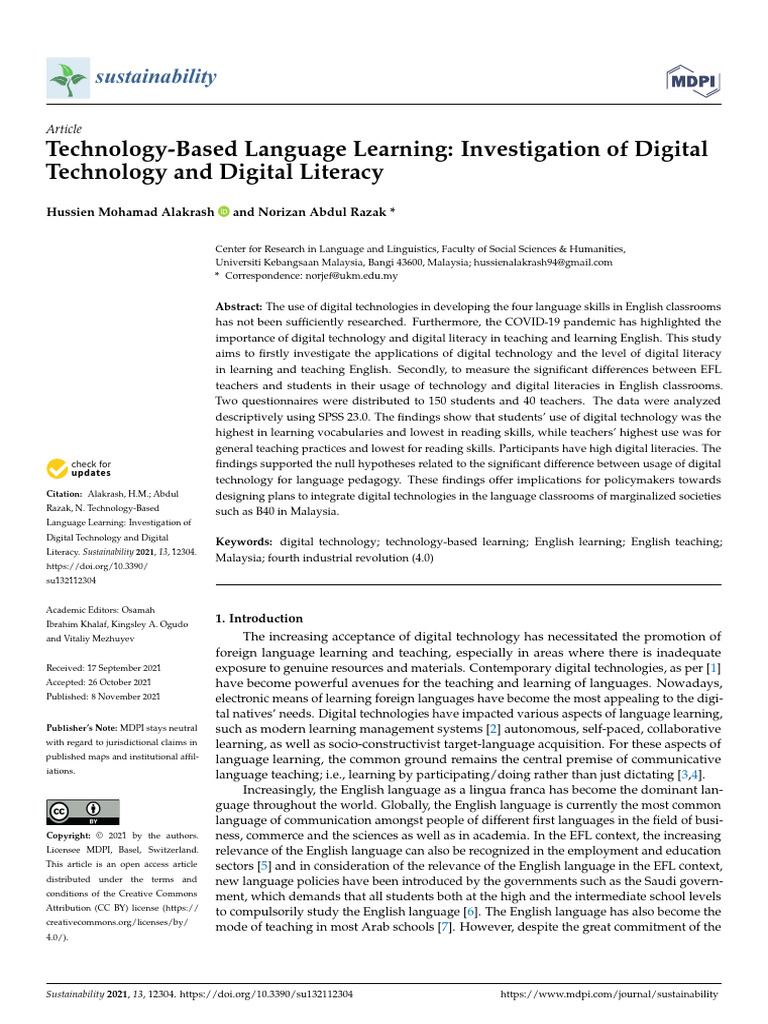 Digital Technology in Language Learning | PDF | Survey Methodology ...