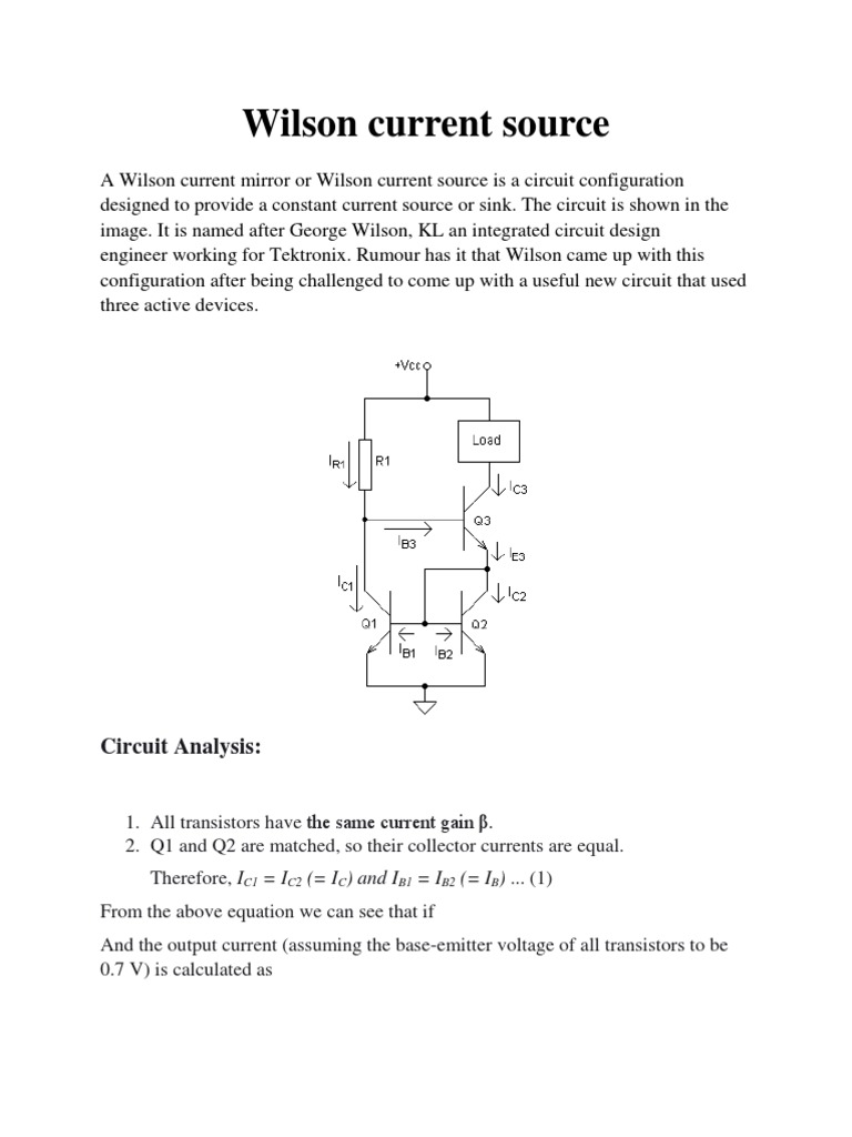 Wilson Current Source Overview | PDF | Electronic Design | Electrical ...