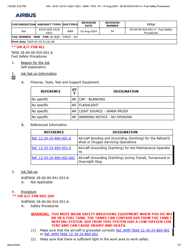 AMM 28-00-00-910-001-A - Fuel Safety Procedures | PDF