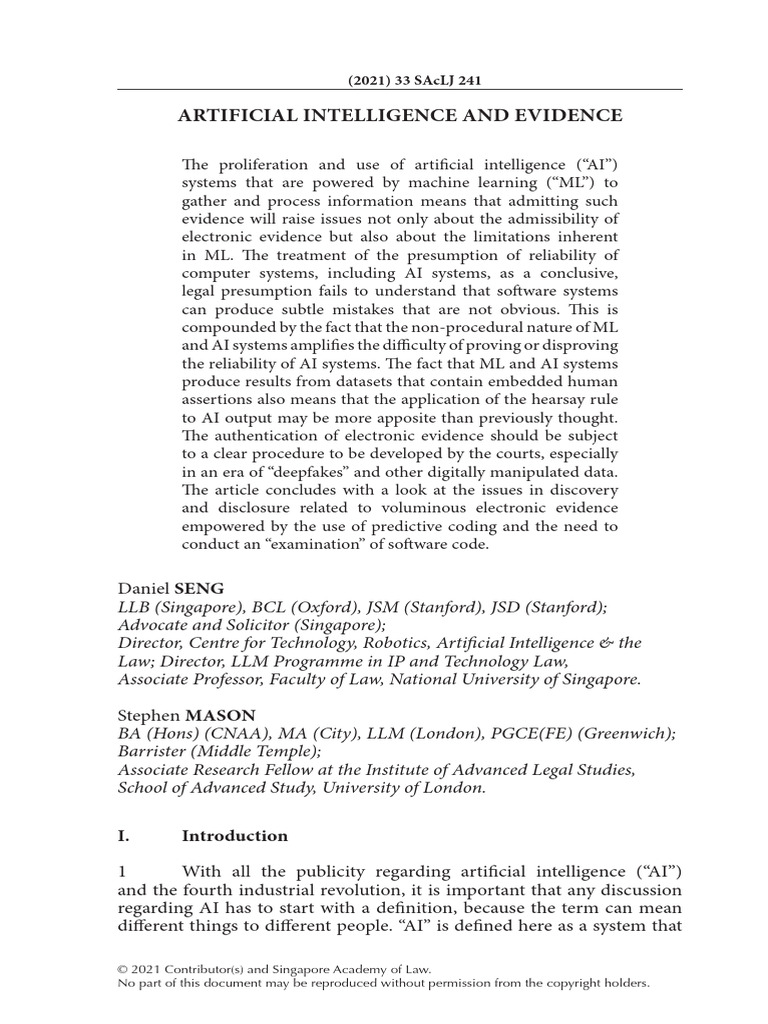 AI Evidence and Legal Challenges | PDF | Machine Learning | Artificial ...
