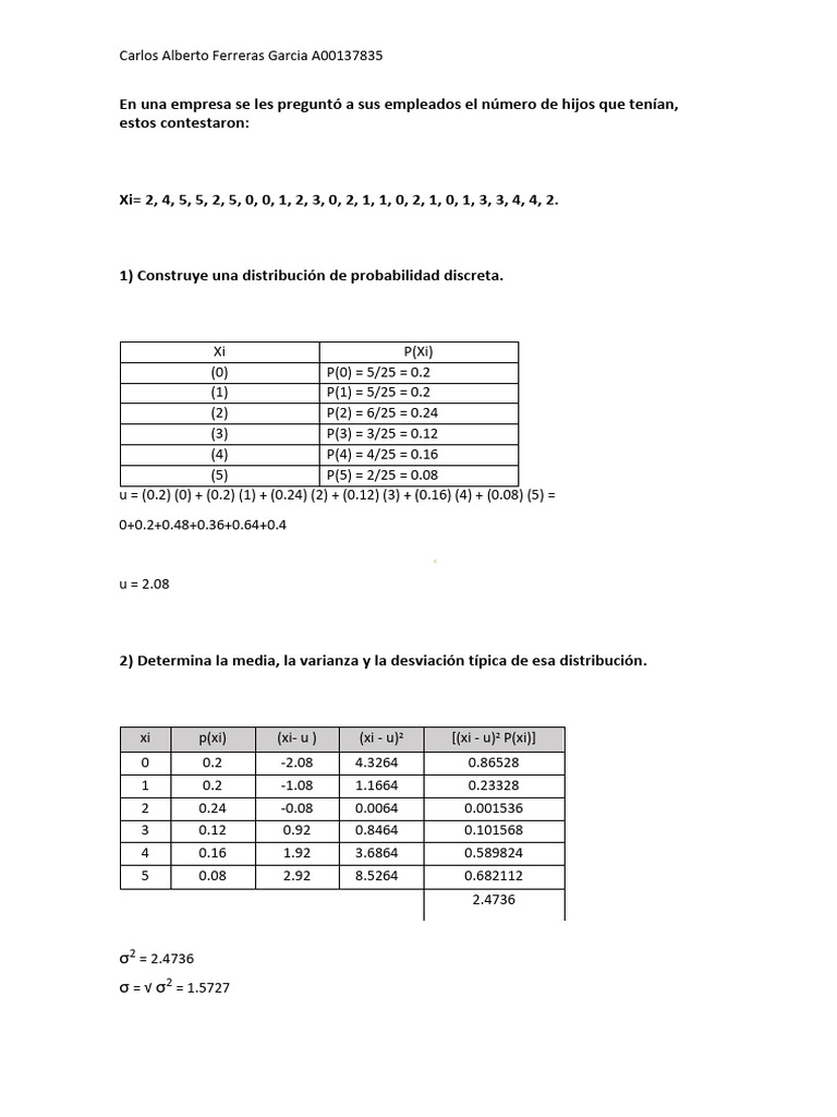 3 Actividad 1 Distribución de Probabilidad para Variables Discretas ...