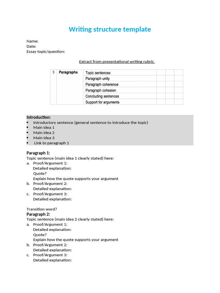 Essay Writing Structure Template | PDF