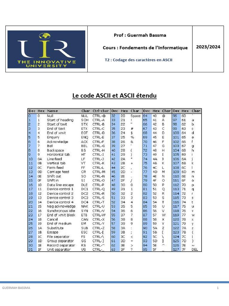 Codage des caractères en ASCII | PDF