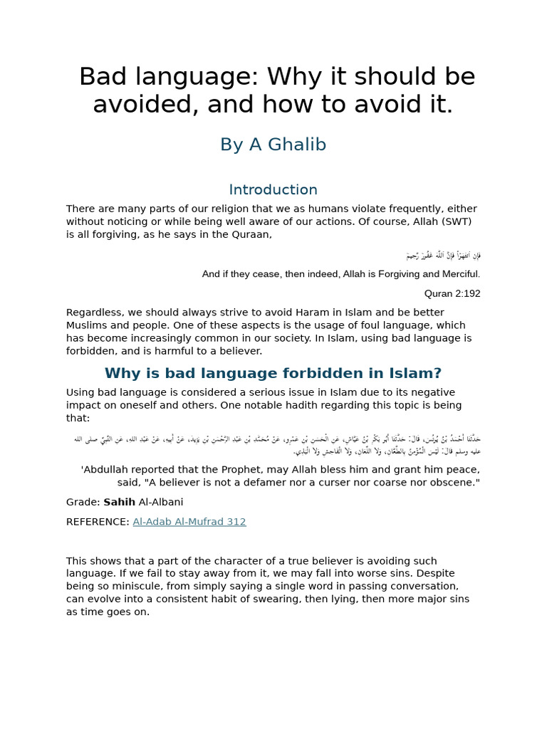 Avoiding Bad Language in Islam | PDF | Profanity | Semitic Words And ...