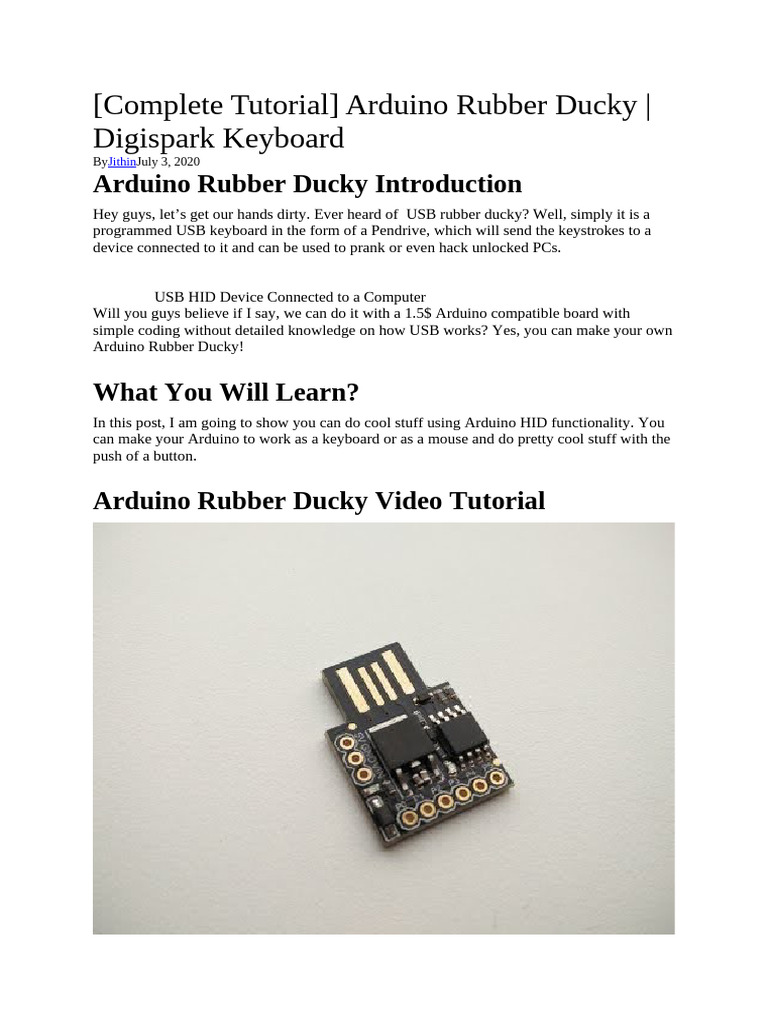 Arduino Rubber Ducky Tutorial | PDF | Arduino | Computing