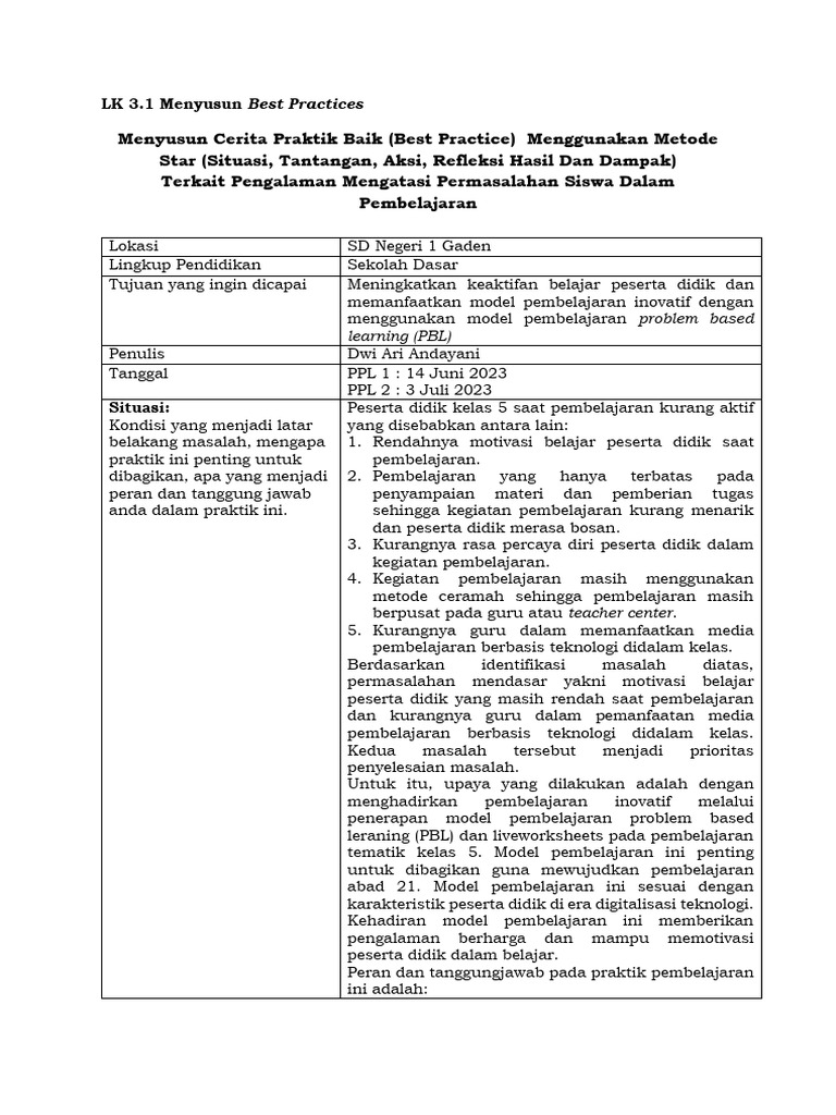 Best Practices PBL untuk Siswa SD | PDF