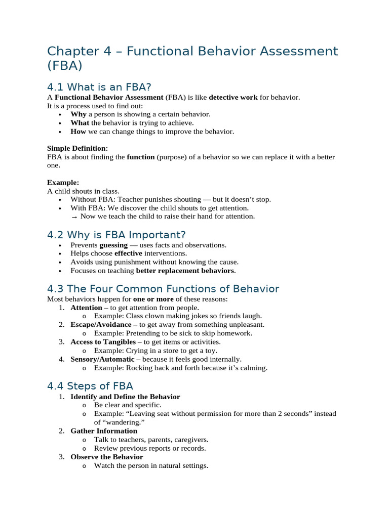 Chapter 4 - Functional Behavior Assessment (FBA) | PDF | Attention ...