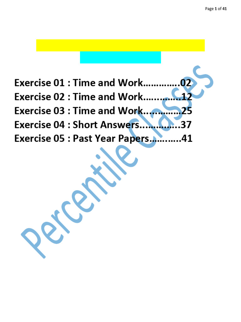 Time and Work Exercises with Solutions | PDF