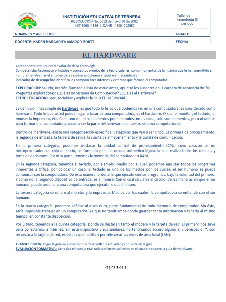Guía de Hardware para Estudiantes | PDF | Hardware de la computadora ...