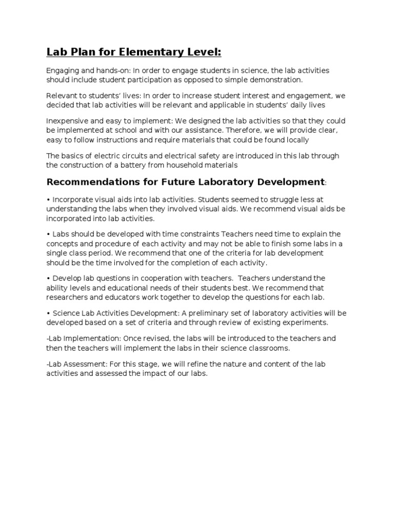 Lab Plan For Elementary Level | PDF