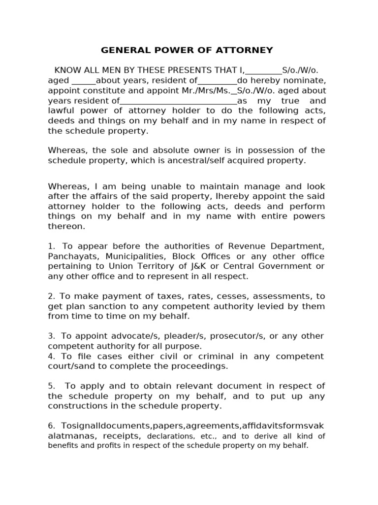 General Power of Attorney Template | PDF