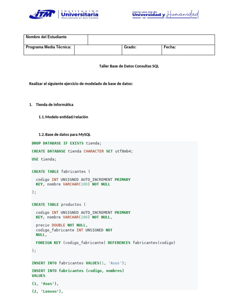 Modelado de Base de Datos para Tienda IT | PDF | SQL | Hardware de la ...
