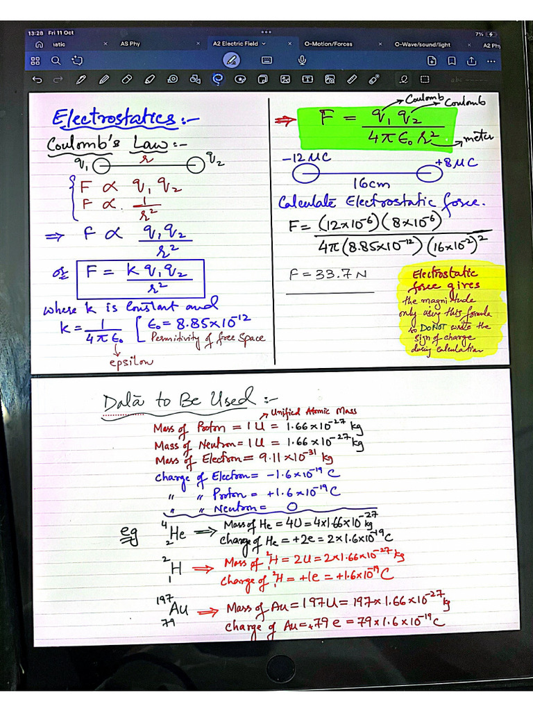 A2 Electric Field Class Notes and Solve - 251022 - 173432 | PDF