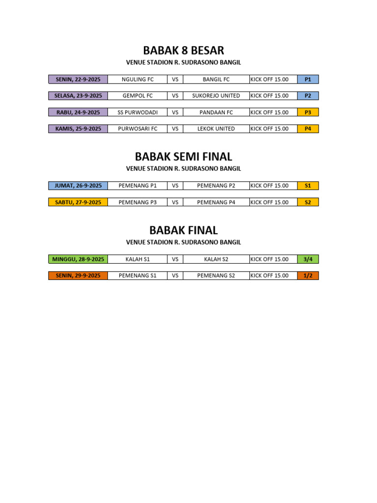 Jadwal 8 Besar - Final Fix | PDF