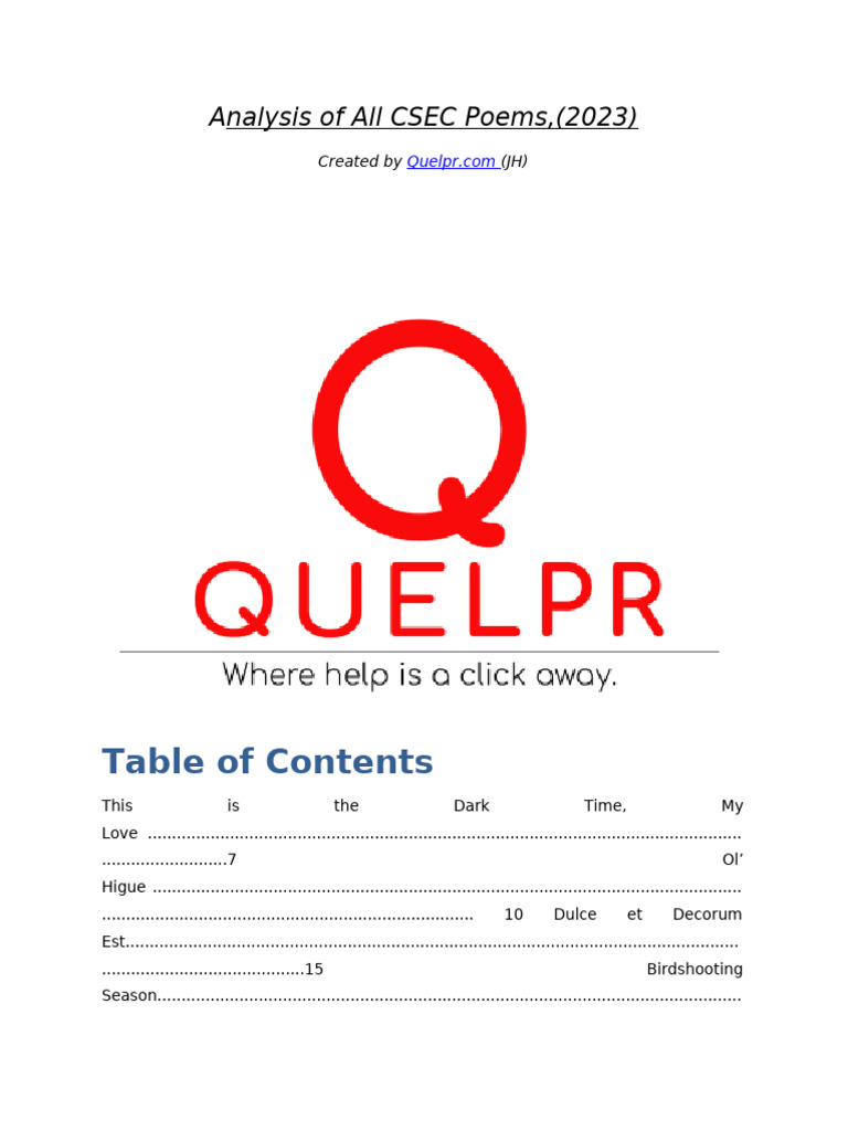 Analysis Of All Csec Poems 2023 Pdf