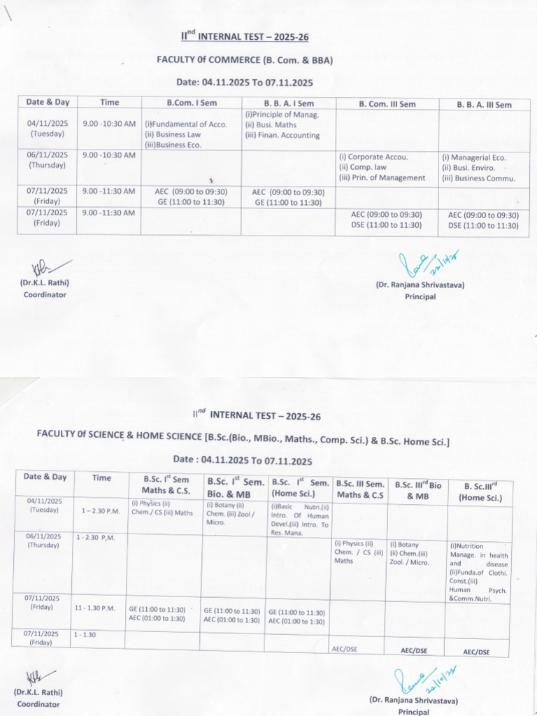 Time Table II - Internal Exam 2025 | PDF