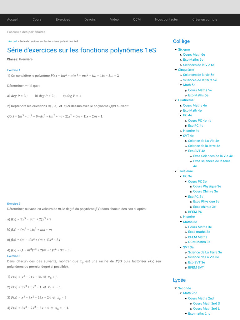 Exercices sur les fonctions polynômes 1eS | PDF | Algorithmes ...
