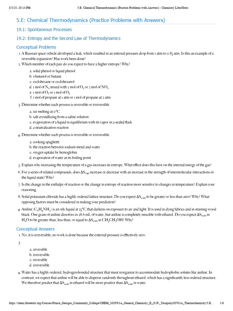 Thermodynamics Practice Problems | PDF | Chemical Equilibrium | Gibbs ...