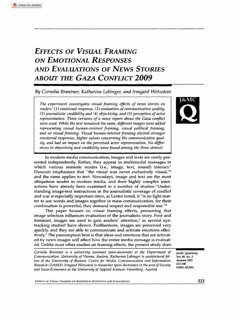 Visual Framing Effects on Gaza Conflict Emotions | PDF | Framing ...