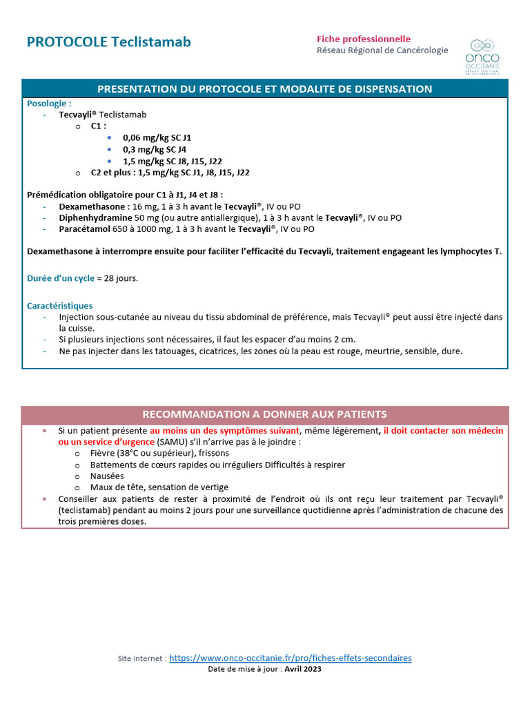 Protocole Teclistamab : Posologie et Précautions | PDF | Médecine ...