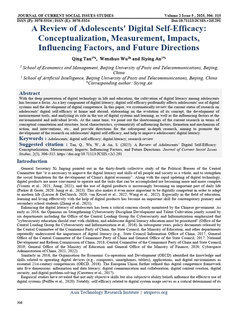 A Review of Adolescents Digital Self Efficacy | PDF | Self Efficacy ...
