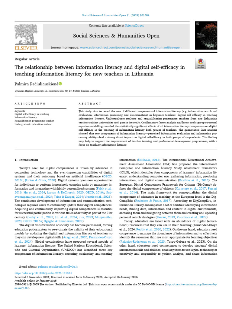The Relationship Between Information Literacy and Digital Self-Efficacy ...