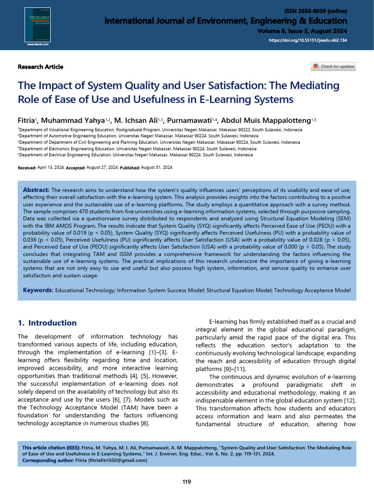 E-Learning System Quality and User Satisfaction | PDF | Usability ...