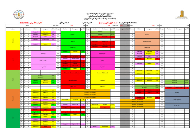 Emploi du temps des cours 2026/2025 | PDF | Sciences physiques ...