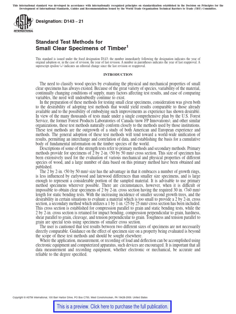 ASTM D143: Timber Testing Methods | PDF | Wood | Bending