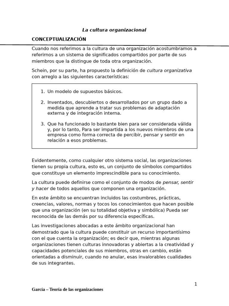 La Cultura Organizacional | PDF | Sociedad | Comportamiento organizacional