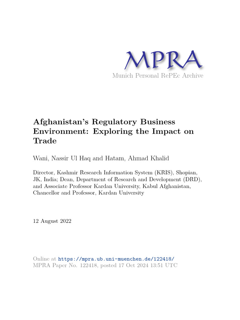 MPRA Paper 122418 | PDF | Central Banks | Afghanistan