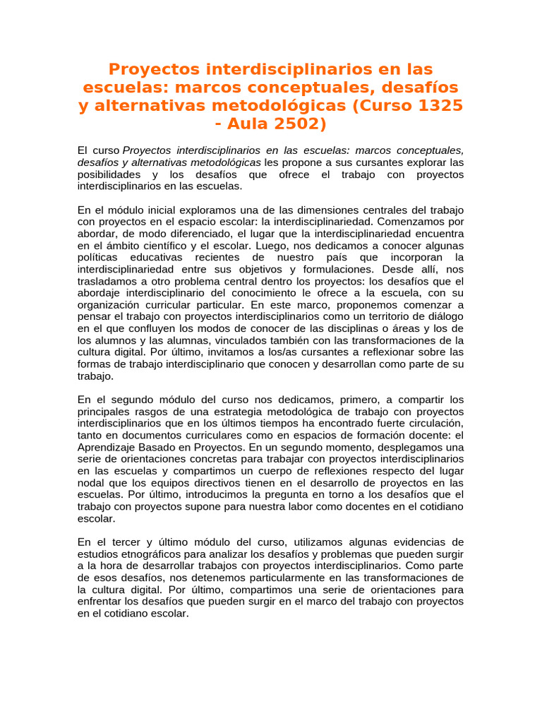Proyectos Interdisciplinarios en Educación | PDF ...