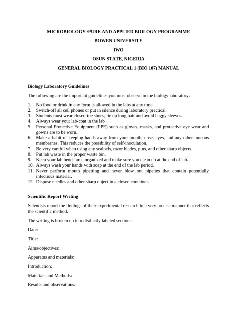 Bio 107 Laboratory Safety Manual | PDF | Hazards | Burn