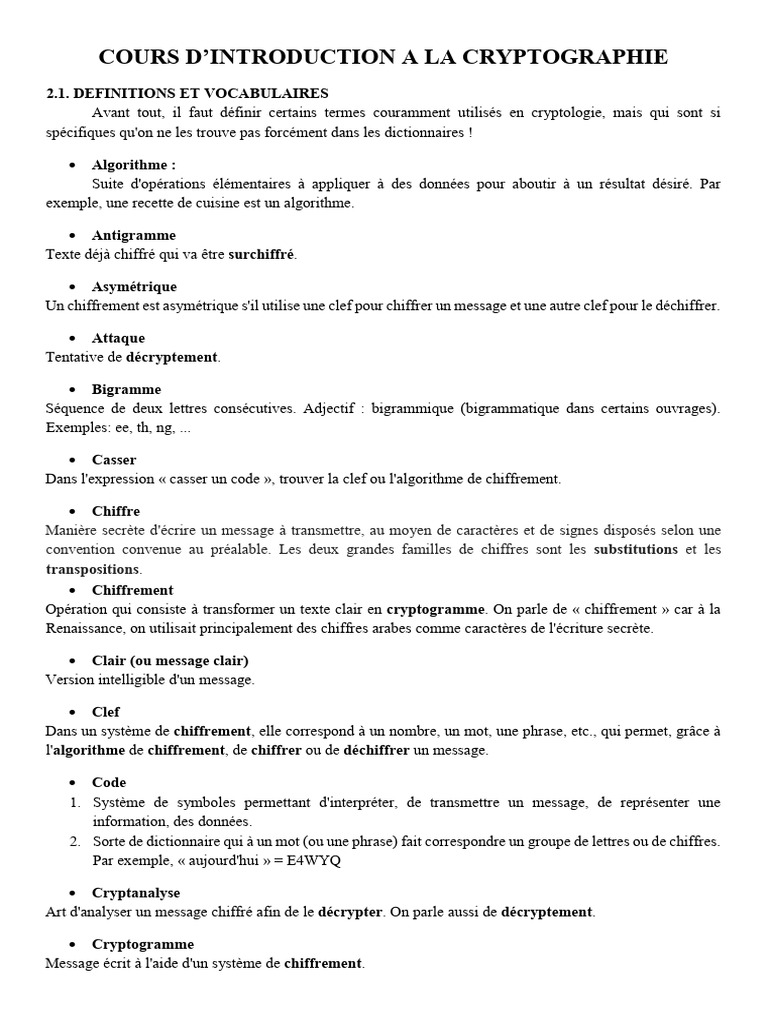 Introduction à la Cryptographie | PDF | Chiffre (cryptologie) | Cryptage