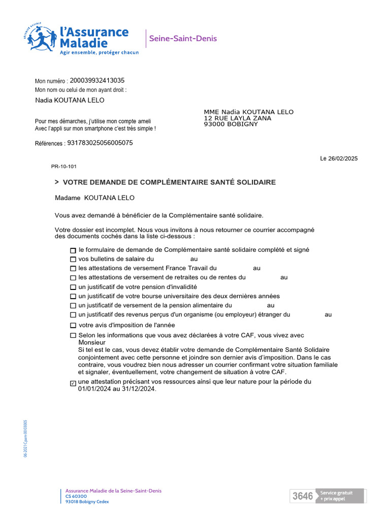Demande de pièces CPAM 93 | PDF