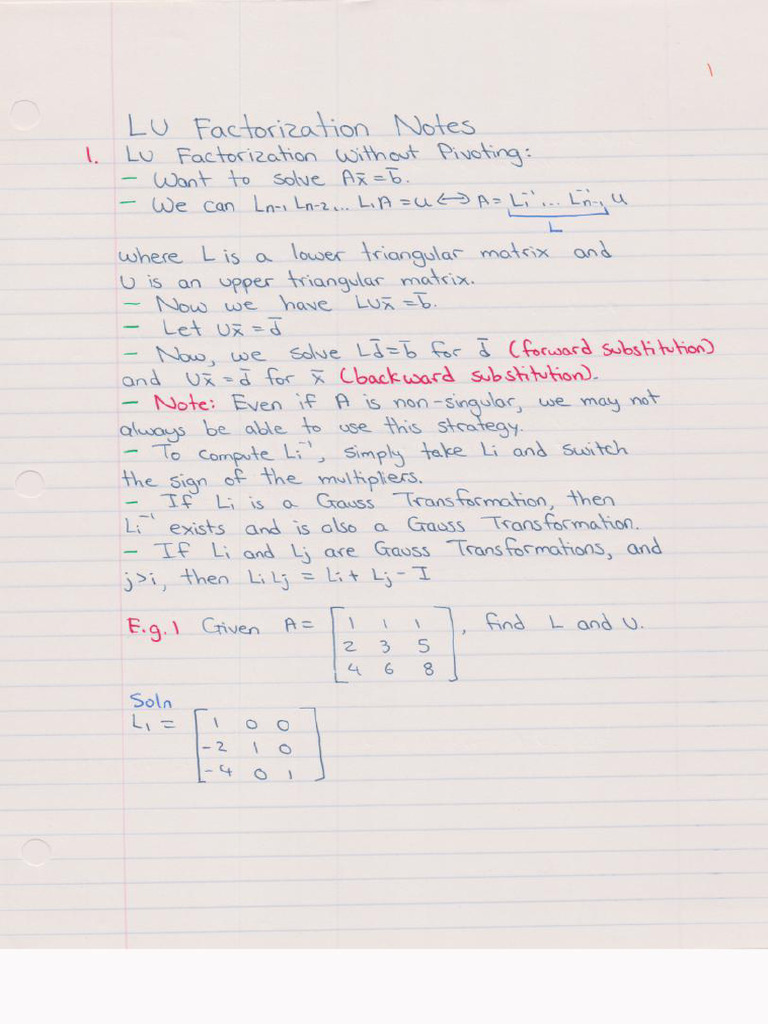 Lu Factorization Notes Pdf